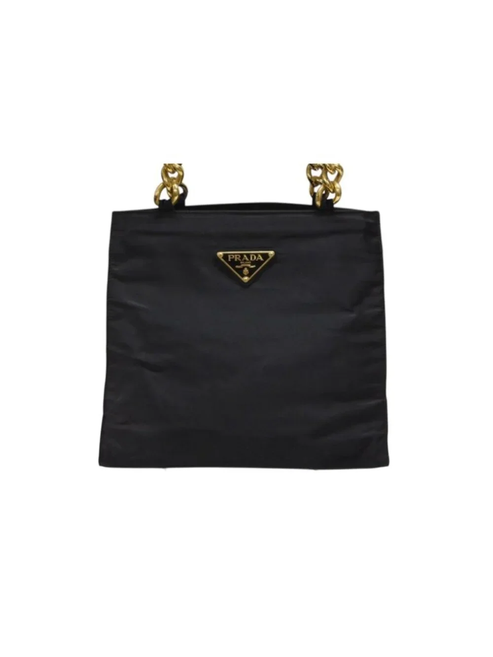 Prada Handbag Triangle Logo Nylon Gold Black